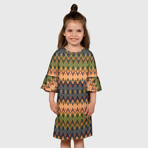 Детское платье Желто-оливковый полосатый орнамент / 3D-принт – фото 3