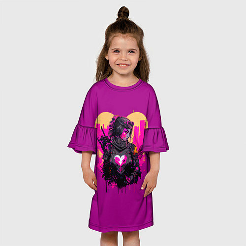 Детское платье Девушка на фоне сердца, неоновый стиль / 3D-принт – фото 3