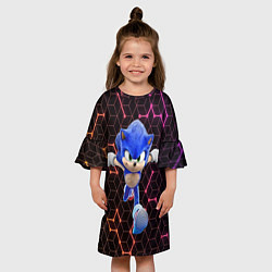 Платье клеш для девочки Соник и неоновый геометрический фон, цвет: 3D-принт — фото 2