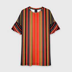 Платье клеш для девочки Вертикальные полосы в оранжево-коричневых тонах, цвет: 3D-принт