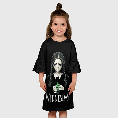 Детское платье Уэнсдэй на чёрном фоне / 3D-принт – фото 3