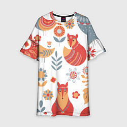 Платье клеш для девочки Животные, птицы, растения в скандинавском стиле, цвет: 3D-принт