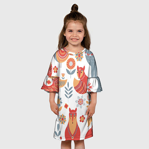 Детское платье Животные, птицы, растения в скандинавском стиле / 3D-принт – фото 3
