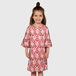 Платье клеш для девочки Маски лисиц кицунэ и цветущая камелия, цвет: 3D-принт — фото 2
