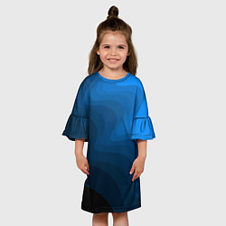 Платье клеш для девочки Абстрактный темно синий узор волны, цвет: 3D-принт — фото 2