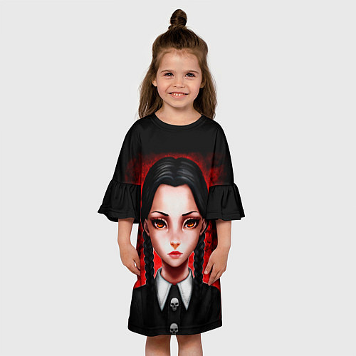 Детское платье Уэнсдэй на красном фоне / 3D-принт – фото 3