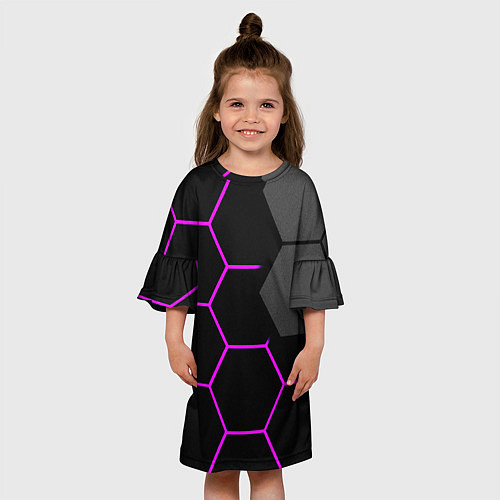 Детское платье Крупные неоновые соты / 3D-принт – фото 3
