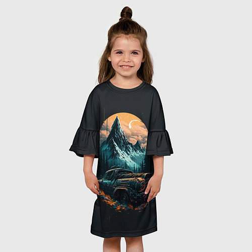 Детское платье Киберпанк авто и горы / 3D-принт – фото 3
