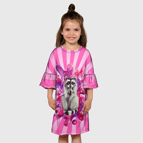 Детское платье Енот на фоне космической кляксы / 3D-принт – фото 3