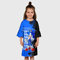 Платье клеш для девочки Соник на синем фоне, цвет: 3D-принт — фото 2