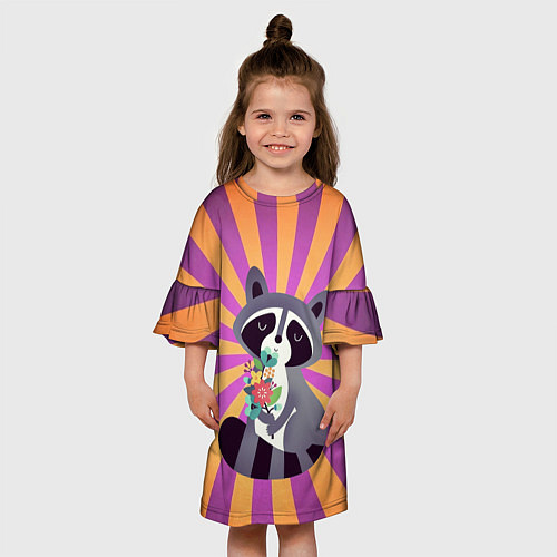 Детское платье Енот держит букет цветов / 3D-принт – фото 3