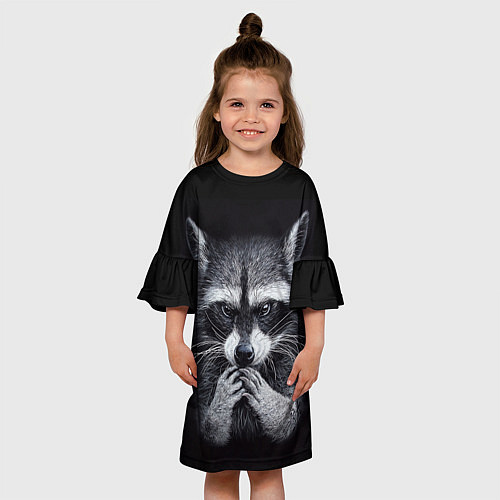 Детское платье Енот на черном фоне / 3D-принт – фото 3