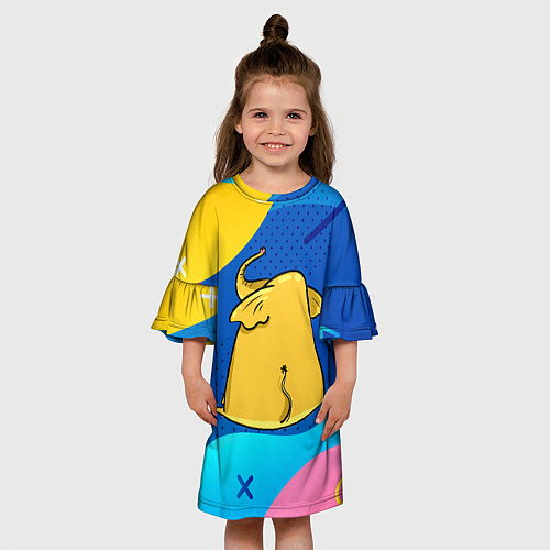 Детское платье Желтый слон вид сзади / 3D-принт – фото 3
