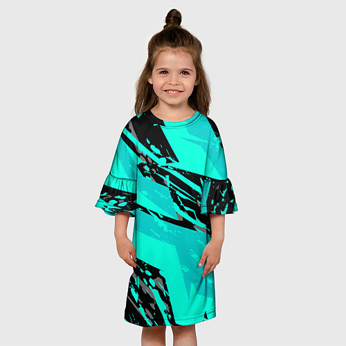Детское платье Бирюзовая и черная абстракция / 3D-принт – фото 3