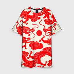 Платье клеш для девочки Японские красные драконы, цвет: 3D-принт
