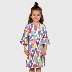 Платье клеш для девочки Разноцветные сердечки Калейдоскоп, цвет: 3D-принт — фото 2
