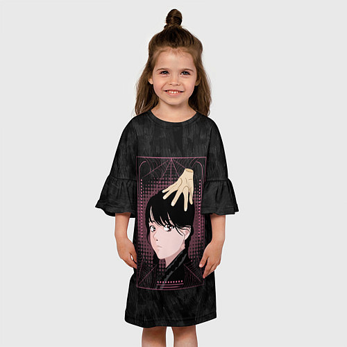 Детское платье Аниме Уэнсдей Аддамс и Вещь на фоне паутины / 3D-принт – фото 3