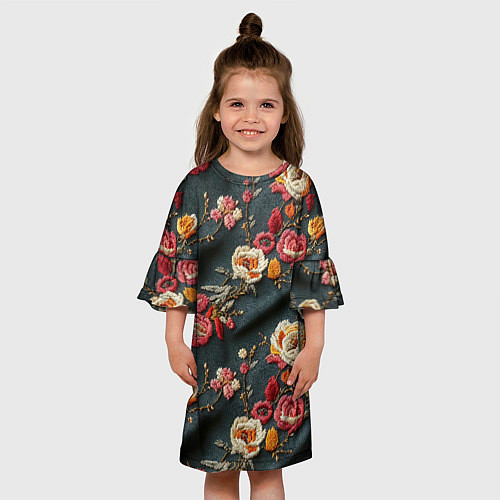 Детское платье Эффект вышивки разные цветы / 3D-принт – фото 3