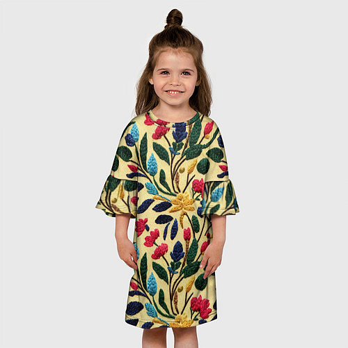 Детское платье Эффект вышивки цветочная поляна / 3D-принт – фото 3
