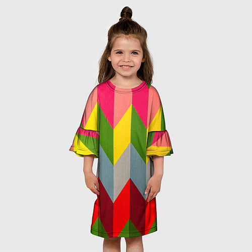 Детское платье Разноцветный ромбический абстрактный паттерн / 3D-принт – фото 3