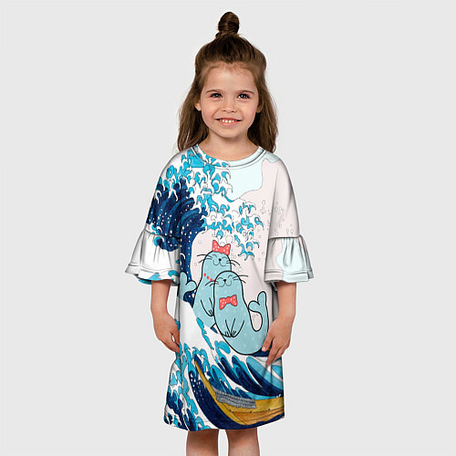 Детское платье Влюбленные тюлени у большой волны Канагава / 3D-принт – фото 3