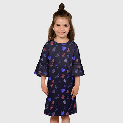 Детское платье Паттерн с сердечками и цветами / 3D-принт – фото 3