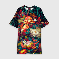 Платье клеш для девочки Цветочный паттерн с цветами и листьями, цвет: 3D-принт