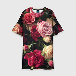 Платье клеш для девочки Нежные кустовые розы, цвет: 3D-принт