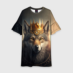 Платье клеш для девочки Волк в золотой короне, цвет: 3D-принт