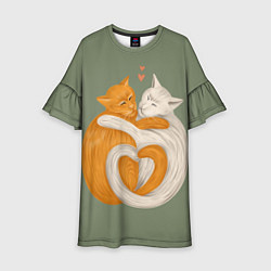 Платье клеш для девочки Любовь котов сердце, цвет: 3D-принт