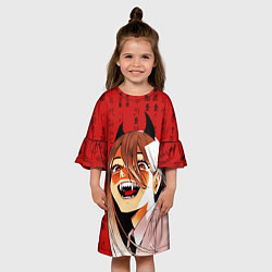 Платье клеш для девочки Человек - бензопила Пауэр и иероглифы, цвет: 3D-принт — фото 2