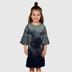 Платье клеш для девочки Олень в дождевике, цвет: 3D-принт — фото 2