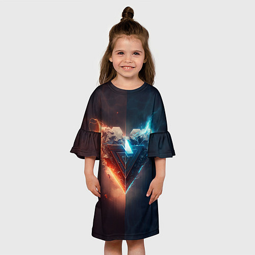 Детское платье Две части каменного брутального сердца в неоне / 3D-принт – фото 3