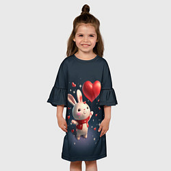 Платье клеш для девочки Кролик с шариком, цвет: 3D-принт — фото 2