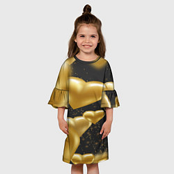 Платье клеш для девочки Золотые сердца на день святого валентина фон, цвет: 3D-принт — фото 2