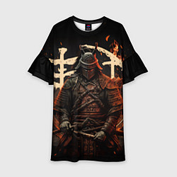 Платье клеш для девочки Самурай и иероглифы, цвет: 3D-принт