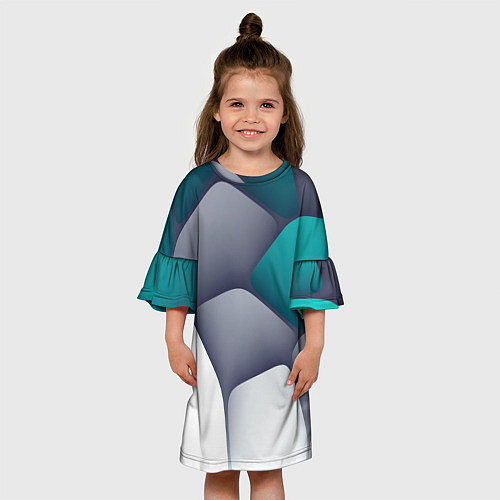 Детское платье Серо-бело-синий каменный паттерн / 3D-принт – фото 3