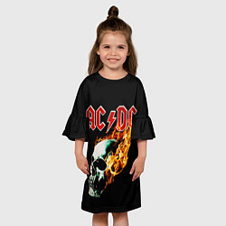 Платье клеш для девочки AC DC череп, цвет: 3D-принт — фото 2