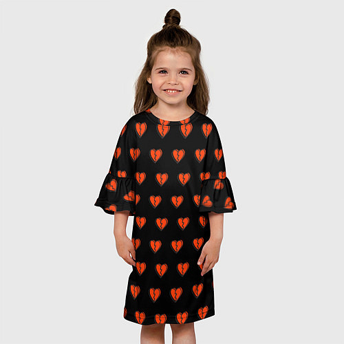 Детское платье Разбитые сердца на черном фоне / 3D-принт – фото 3