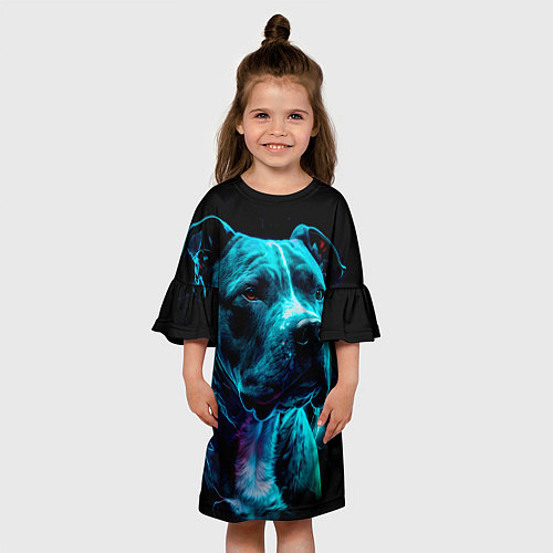 Детское платье Стаффордширский терьер искрящий молниями / 3D-принт – фото 3