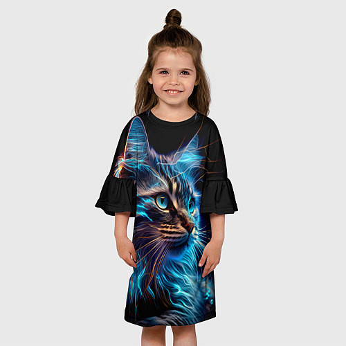 Детское платье Неоновый кот искрящий молниями / 3D-принт – фото 3