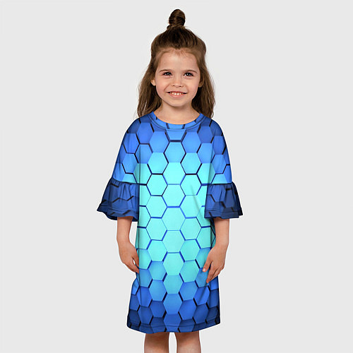 Детское платье Голубые соты шейповая абстракция / 3D-принт – фото 3