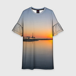 Платье клеш для девочки Санкт-Петербург, закат на Финском заливе, цвет: 3D-принт