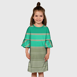 Платье клеш для девочки Полосатый оливковый зеленый изумрудный узор, цвет: 3D-принт — фото 2