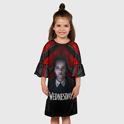 Платье клеш для девочки Wedneday black and red, цвет: 3D-принт — фото 2