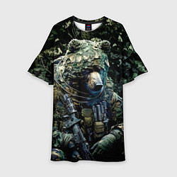 Платье клеш для девочки Медведь снайпер в камуфляже, цвет: 3D-принт