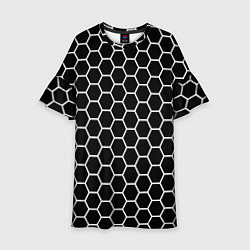 Платье клеш для девочки Черно белые соты абстракция, цвет: 3D-принт