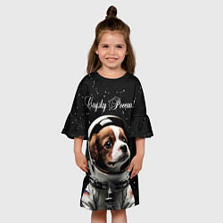 Платье клеш для девочки Милый щенок в скафандре, цвет: 3D-принт — фото 2