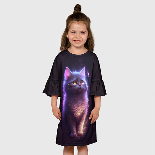 Детское платье Неоновый котик и луна / 3D-принт – фото 3