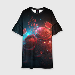 Платье клеш для девочки Алые розы в ночном лесу, цвет: 3D-принт